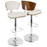 Ravinia Mid-Century Modern Adjustable Barstool with Swivel in Walnut and White Faux Leather by LumiSource
