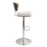 Ravinia Mid-Century Modern Adjustable Barstool with Swivel in Walnut and White Faux Leather by LumiSource