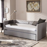 Baxton Studio Raymond Modern and Contemporary Grey Fabric Nail Heads Trimmed Sofa Twin Daybed with Roll-Out Trundle Guest Bed