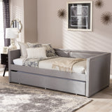 Baxton Studio Raymond Modern and Contemporary Grey Fabric Nail Heads Trimmed Sofa Twin Daybed with Roll-Out Trundle Guest Bed