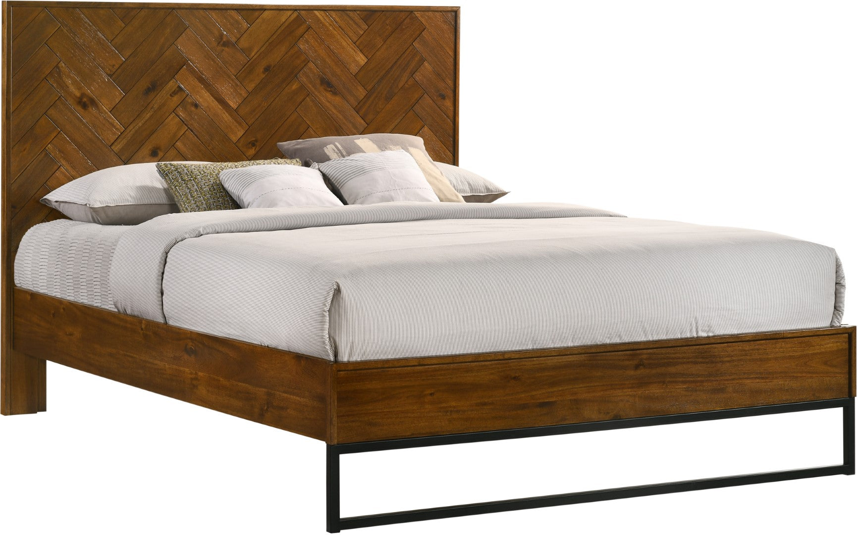 Engineered Reed Bed Reed Mid Century Engineered Wood Bed with Chevron Design and Sleek Bla