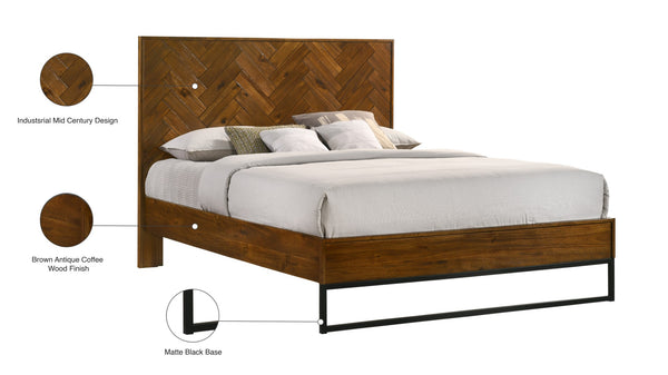 Reed Engineered Wood / Metal Mid Century Antique Coffee Queen Bed (3 Boxes) - 61.5" W x 83.5" D x 50.5" H