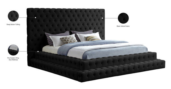 Revel Velvet / Solid Wood / Plywood / Foam Contemporary Black Velvet King Bed (3 Boxes) - 101" W x 98" D x 60" H