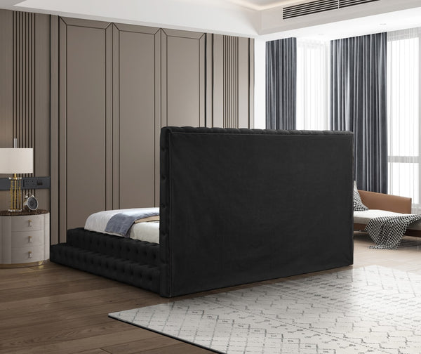Revel Velvet / Solid Wood / Plywood / Foam Contemporary Black Velvet King Bed (3 Boxes) - 101" W x 98" D x 60" H