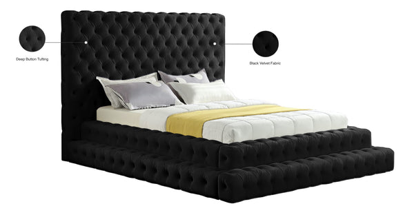 Revel Velvet / Solid Wood / Plywood / Foam Contemporary Black Velvet Queen Bed (3 Boxes) - 85" W x 98" D x 60" H
