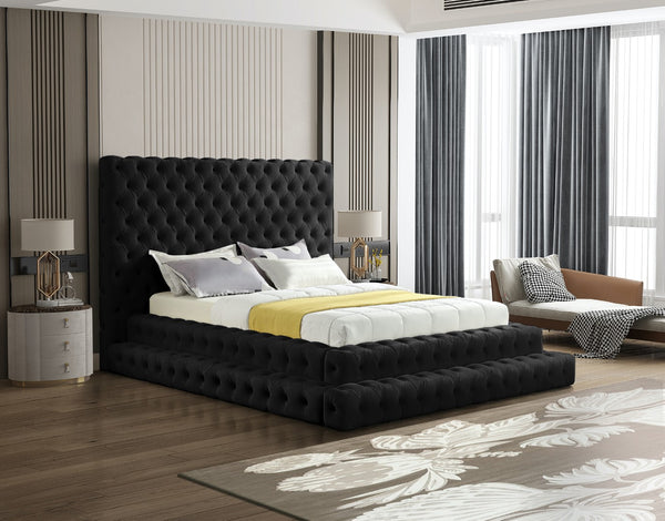 Revel Velvet / Solid Wood / Plywood / Foam Contemporary Black Velvet Queen Bed (3 Boxes) - 85" W x 98" D x 60" H