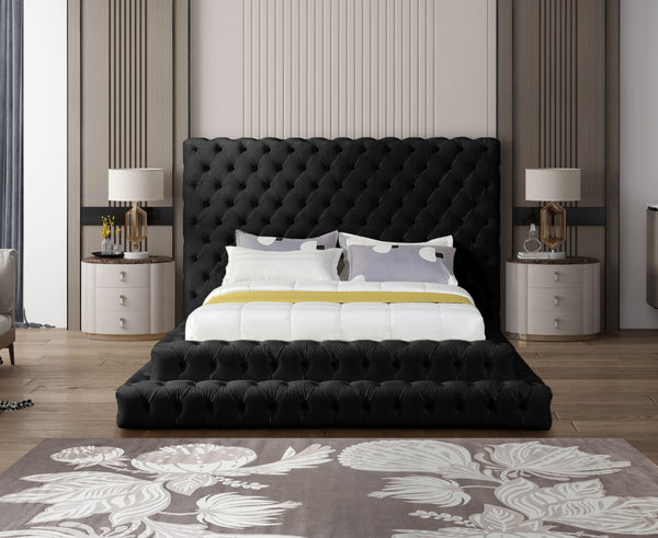 Revel Velvet / Solid Wood / Plywood / Foam Contemporary Black Velvet Queen Bed (3 Boxes) - 85" W x 98" D x 60" H