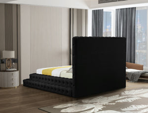 Revel Velvet / Solid Wood / Plywood / Foam Contemporary Black Velvet Queen Bed (3 Boxes) - 85" W x 98" D x 60" H