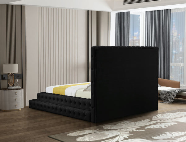 Revel Velvet / Solid Wood / Plywood / Foam Contemporary Black Velvet Queen Bed (3 Boxes) - 85" W x 98" D x 60" H