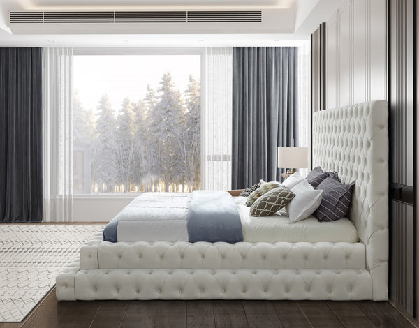 Revel Velvet / Solid Wood / Plywood / Foam Contemporary Cream Velvet King Bed (3 Boxes) - 101" W x 98" D x 60" H