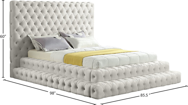 Revel Velvet / Solid Wood / Plywood / Foam Contemporary Cream Velvet Queen Bed (3 Boxes) - 85" W x 98" D x 60" H