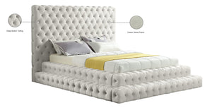 Revel Velvet / Solid Wood / Plywood / Foam Contemporary Cream Velvet Queen Bed (3 Boxes) - 85" W x 98" D x 60" H