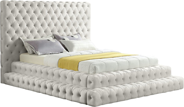Revel Velvet / Solid Wood / Plywood / Foam Contemporary Cream Velvet Queen Bed (3 Boxes) - 85" W x 98" D x 60" H