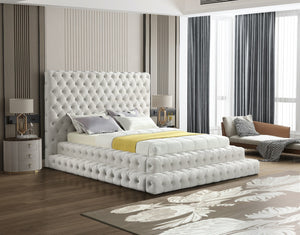 Revel Velvet / Solid Wood / Plywood / Foam Contemporary Cream Velvet Queen Bed (3 Boxes) - 85" W x 98" D x 60" H