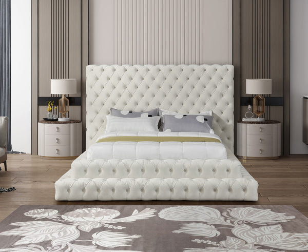 Revel Velvet / Solid Wood / Plywood / Foam Contemporary Cream Velvet Queen Bed (3 Boxes) - 85" W x 98" D x 60" H