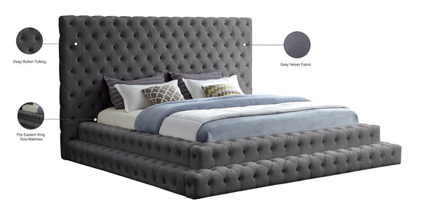 Revel Velvet / Solid Wood / Plywood / Foam Contemporary Grey Velvet King Bed (3 Boxes) - 101" W x 98" D x 60" H