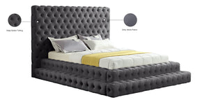 Revel Velvet / Solid Wood / Plywood / Foam Contemporary Grey Velvet Queen Bed (3 Boxes) - 85" W x 98" D x 60" H