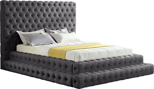Revel Velvet / Solid Wood / Plywood / Foam Contemporary Grey Velvet Queen Bed (3 Boxes) - 85" W x 98" D x 60" H