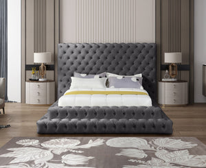 Revel Velvet / Solid Wood / Plywood / Foam Contemporary Grey Velvet Queen Bed (3 Boxes) - 85" W x 98" D x 60" H