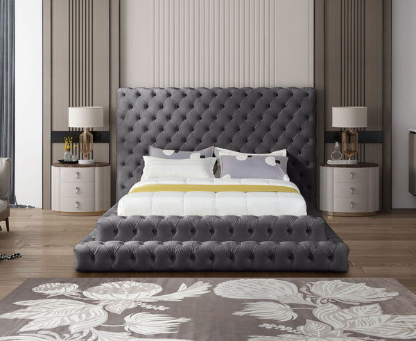 Revel Velvet / Solid Wood / Plywood / Foam Contemporary Grey Velvet Queen Bed (3 Boxes) - 85" W x 98" D x 60" H