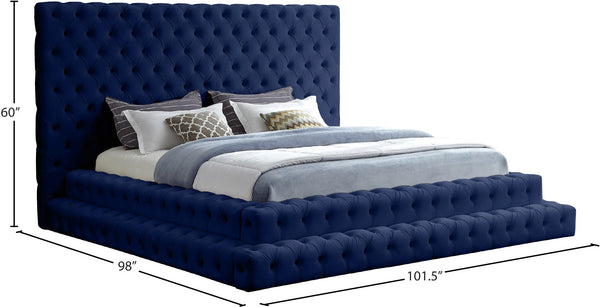 Revel Velvet / Solid Wood / Plywood / Foam Contemporary Navy Velvet King Bed (3 Boxes) - 101" W x 98" D x 60" H
