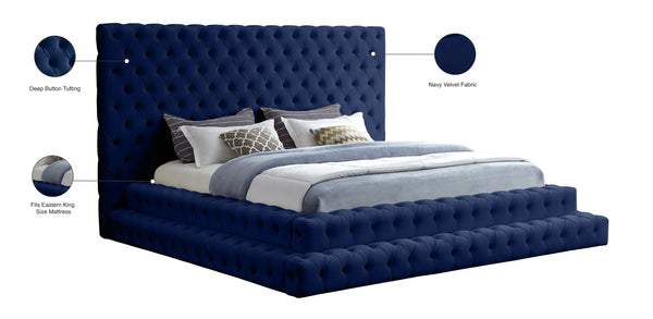 Revel Velvet / Solid Wood / Plywood / Foam Contemporary Navy Velvet King Bed (3 Boxes) - 101" W x 98" D x 60" H