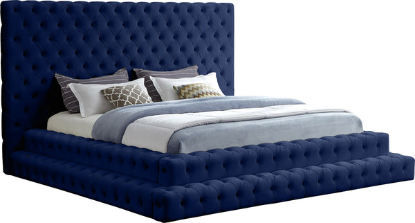 Revel Velvet / Solid Wood / Plywood / Foam Contemporary Navy Velvet King Bed (3 Boxes) - 101" W x 98" D x 60" H