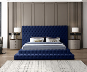 Revel Velvet / Solid Wood / Plywood / Foam Contemporary Navy Velvet King Bed (3 Boxes) - 101" W x 98" D x 60" H