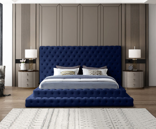 Revel Velvet / Solid Wood / Plywood / Foam Contemporary Navy Velvet King Bed (3 Boxes) - 101" W x 98" D x 60" H