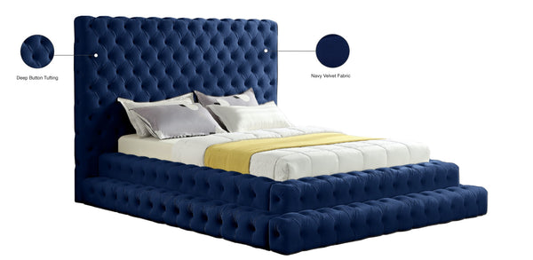 Revel Velvet / Solid Wood / Plywood / Foam Contemporary Navy Velvet Queen Bed (3 Boxes) - 85" W x 98" D x 60" H