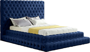 Revel Velvet / Solid Wood / Plywood / Foam Contemporary Navy Velvet Queen Bed (3 Boxes) - 85" W x 98" D x 60" H