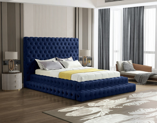 Revel Velvet / Solid Wood / Plywood / Foam Contemporary Navy Velvet Queen Bed (3 Boxes) - 85" W x 98" D x 60" H