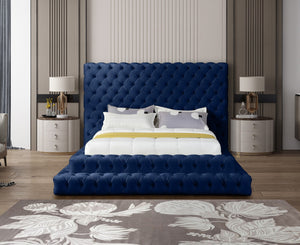 Revel Velvet / Solid Wood / Plywood / Foam Contemporary Navy Velvet Queen Bed (3 Boxes) - 85" W x 98" D x 60" H
