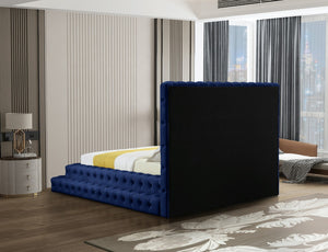 Revel Velvet / Solid Wood / Plywood / Foam Contemporary Navy Velvet Queen Bed (3 Boxes) - 85" W x 98" D x 60" H