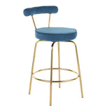 Rhonda Glam Counter Stool in Gold Metal and Blue Velvet by LumiSource - Set of 2