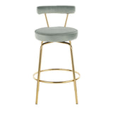 Rhonda Glam Counter Stool in Gold Metal and Sage Green Velvet by LumiSource - Set of 2