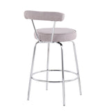 Rhonda Contemporary Counter Stool in Chrome and Light Grey Fabric by LumiSource - Set of 2