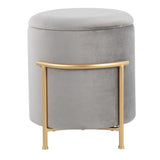 Rhonda Glam Storage Ottoman in Gold Metal and Silver Velvet by LumiSource