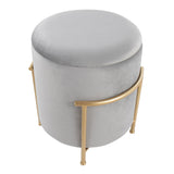 Rhonda Glam Storage Ottoman in Gold Metal and Silver Velvet by LumiSource