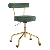 Rhonda Contemporary/Glam Task Chair in Gold Steel and Light Green Velvet by LumiSource