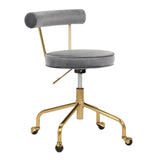 Rhonda Contemporary/Glam Task Chair in Gold Steel and Silver Velvet by LumiSource