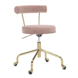 Rhonda Contemporary/Glam Task Chair in Gold Steel and Pink Velvet by LumiSource