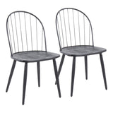 Riley Industrial High Back Armless Chair in Black Metal and Black Wood by LumiSource - Set of 2