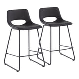 Robbi Contemporary Counter Stool in Black Steel and Black Faux Leather by LumiSource - Set of 2