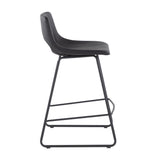 Robbi Contemporary Counter Stool in Black Steel and Black Faux Leather by LumiSource - Set of 2