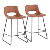 Robbi Contemporary Counter Stool in Black Steel and Camel Faux Leather by LumiSource - Set of 2