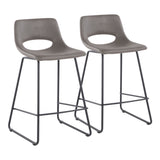 Robbi Contemporary Counter Stool in Black Steel and Grey Faux Leather by LumiSource - Set of 2
