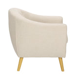 Rockwell Mid-Century Modern Accent Chair in Cream Fabric and Natural Wood by LumiSource