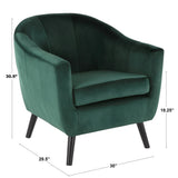 Rockwell Contemporary Accent Chair with Black Wooden Legs and Green Velvet by LumiSource