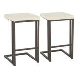 Roman Industrial Counter Stool in Antique Metal and Cream Faux Leather by LumiSource - Set of 2